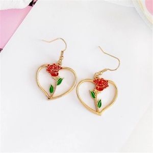 GOLD ROSE DANGLE EARRINGS JEWELRY